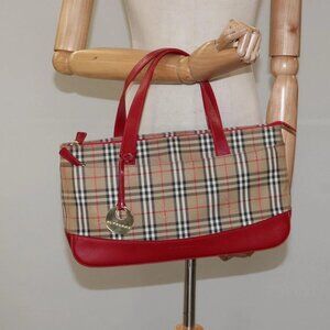 BURBERRY Nova Check Hand Bag Canvas Beige Auth 114246